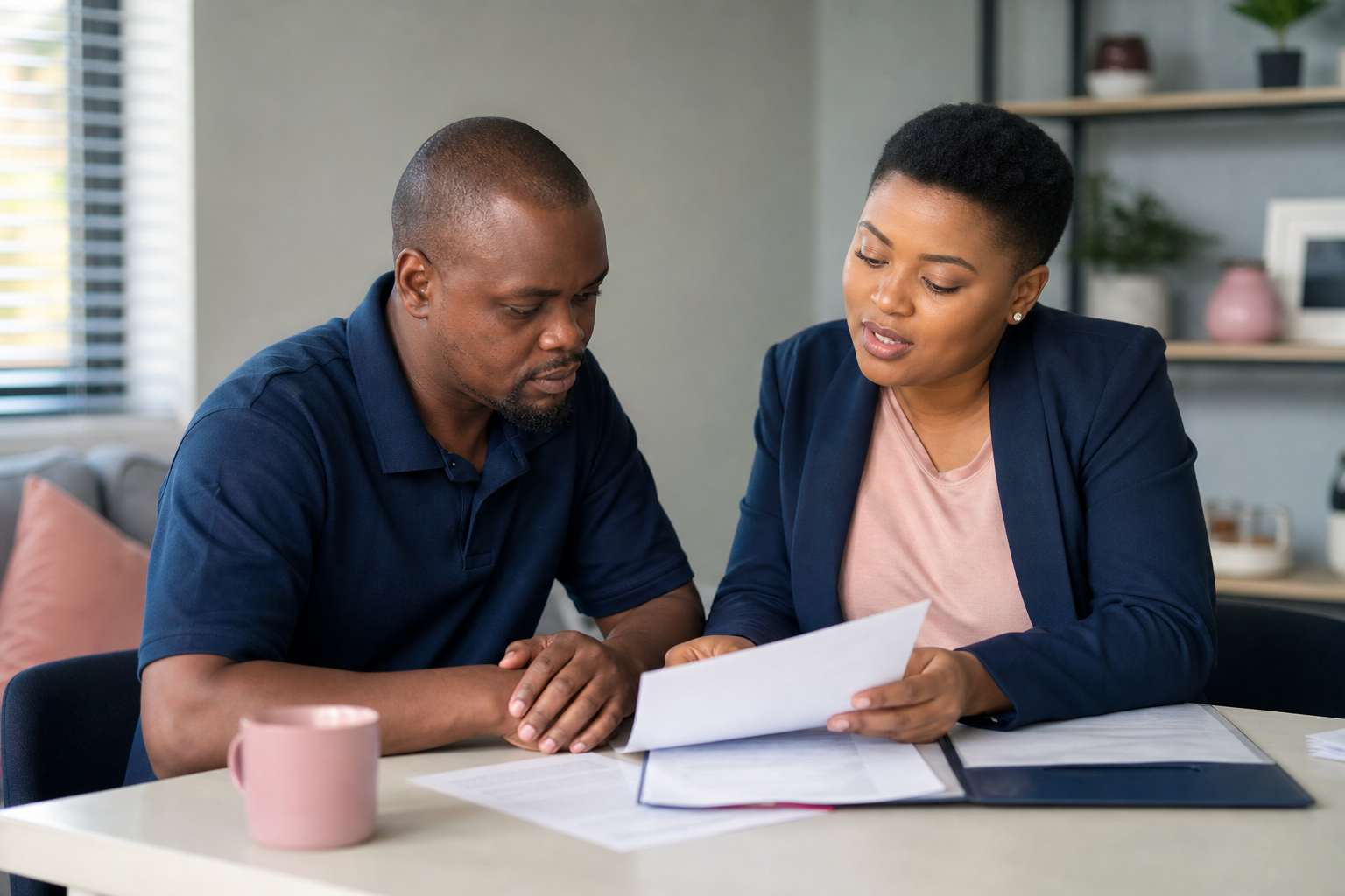 Advisor helping a client review policy tracing documents