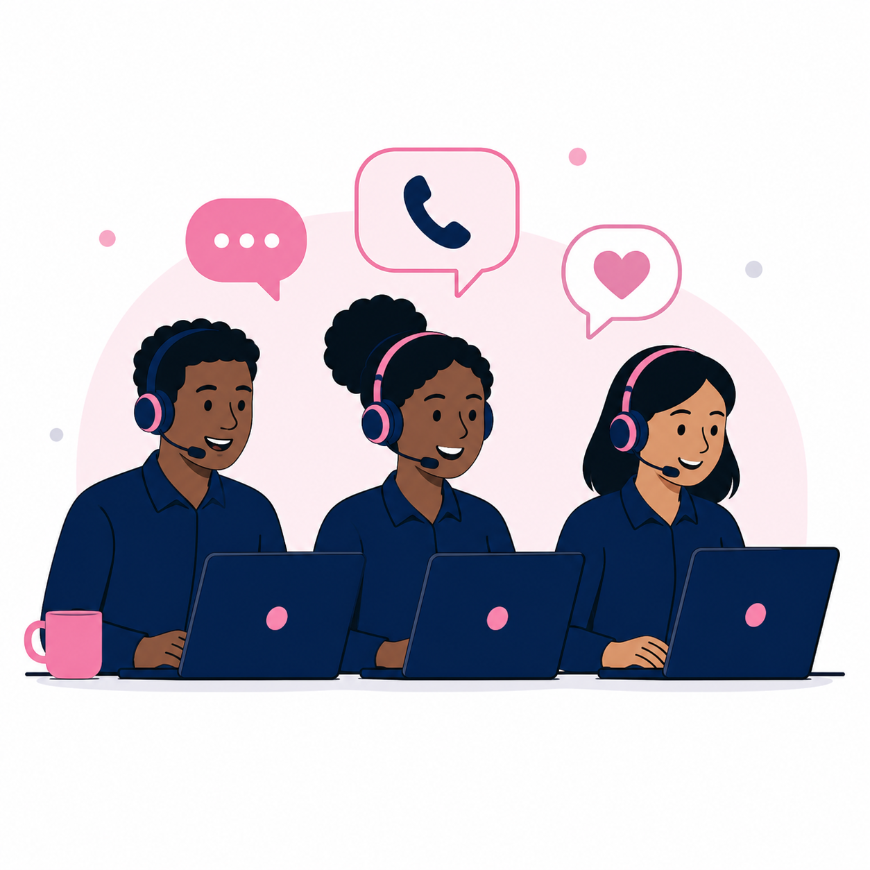 Illustration of ItuAssist call-centre agents with headsets