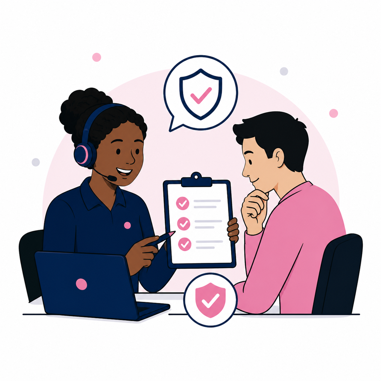 Illustration of an ItuAssist consultant guiding a client through claim steps