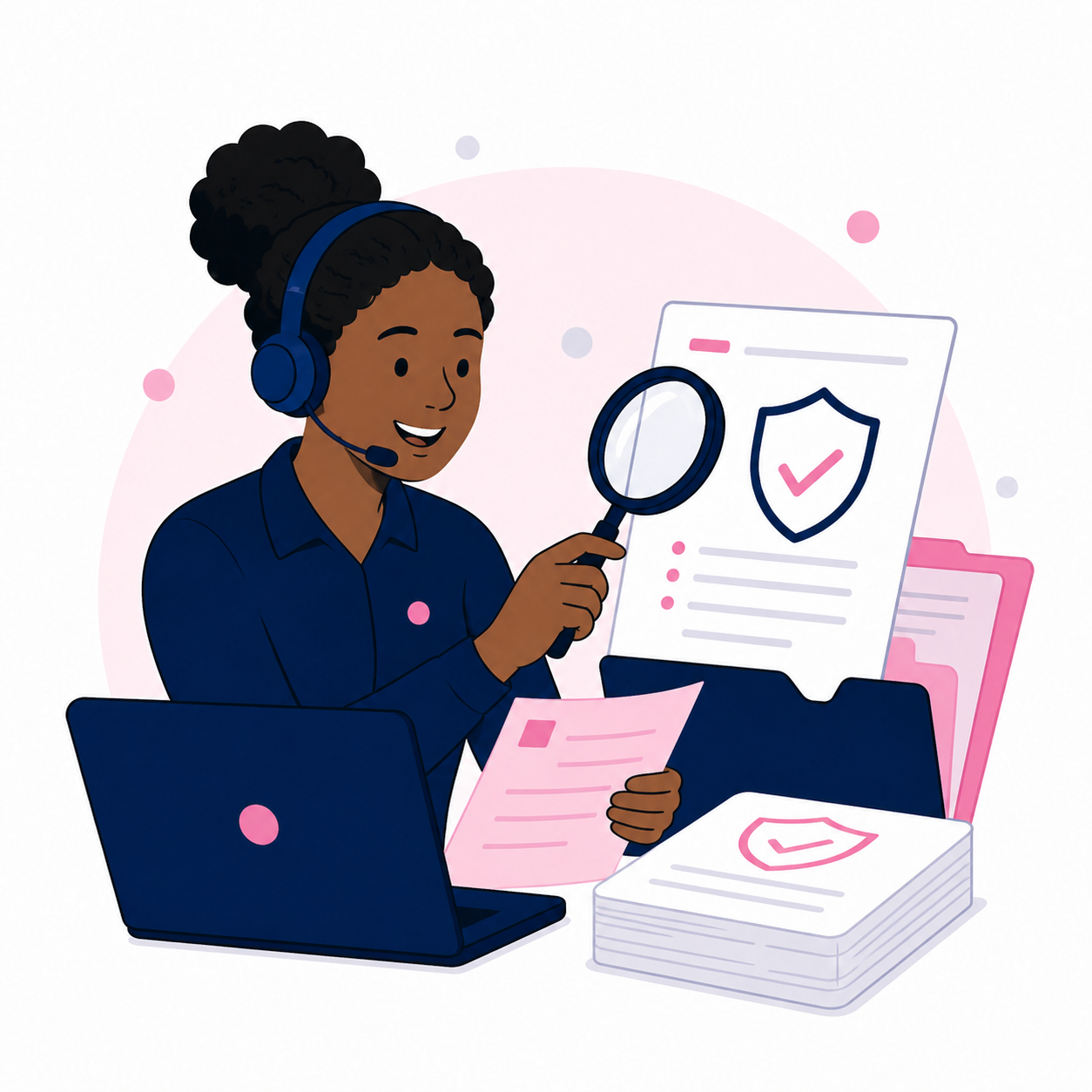 Illustration of an ItuAssist consultant reviewing policy documents