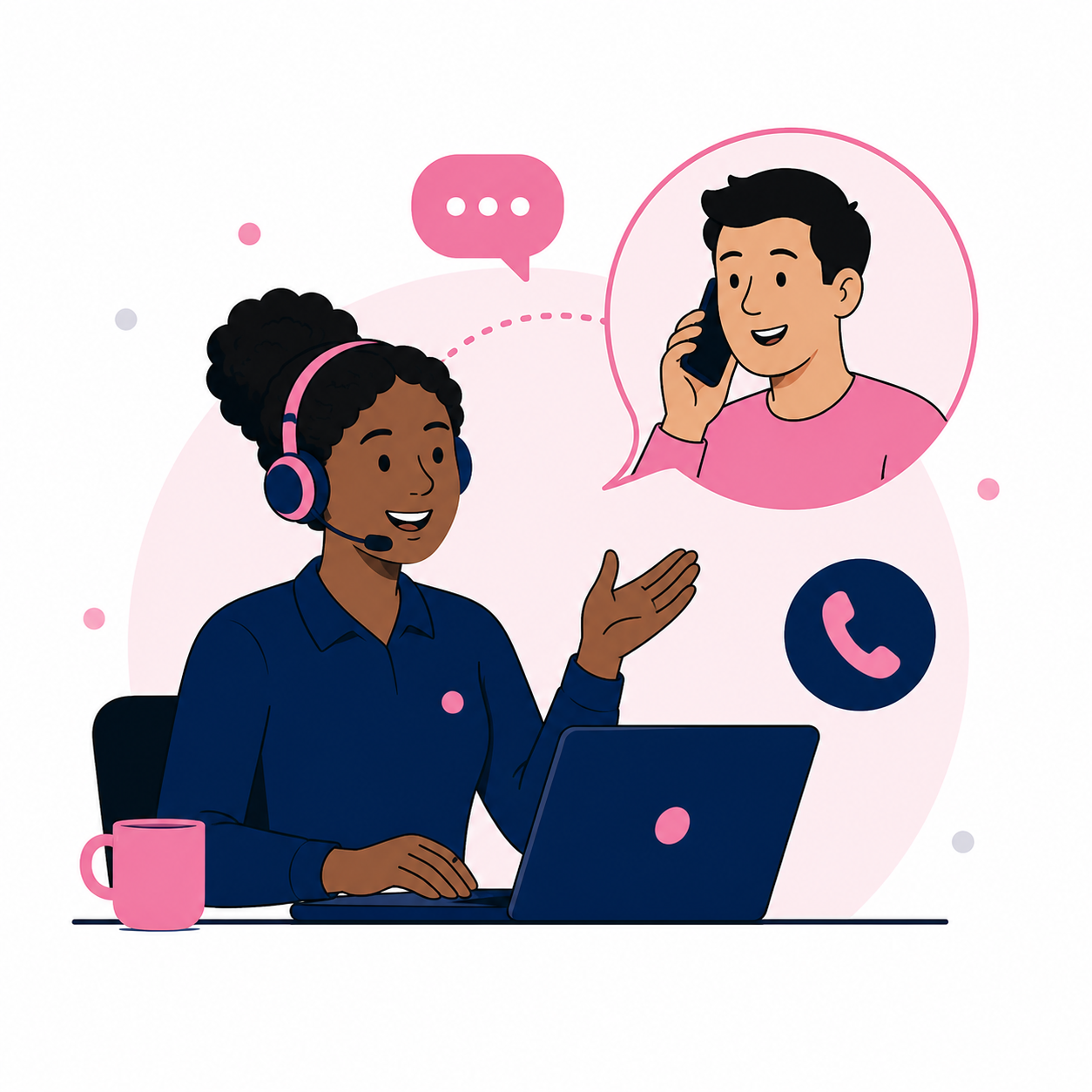 Illustration of an ItuAssist telesales consultant speaking with a customer